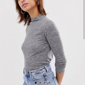 Gray Lightweight Funnel Neck Sweater